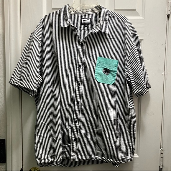 Neff Other - Neff Men’s short-sleeve button-up shirt with a striped pattern and a teal pocket